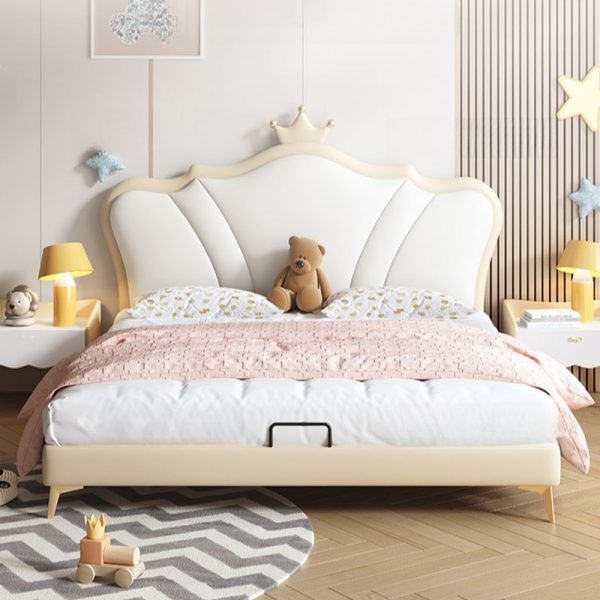 "Chalk Standard Children Bed, Faux Leather Upholstered & Coir Mattress, Underbed & Headboard, Girl/ Woman+"