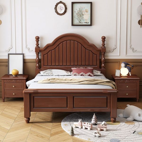 "Simplistic Sepia Wood Standard Kids Bed, for Gender Neutral, Include Headboard & Footboard, Coir Mattress"